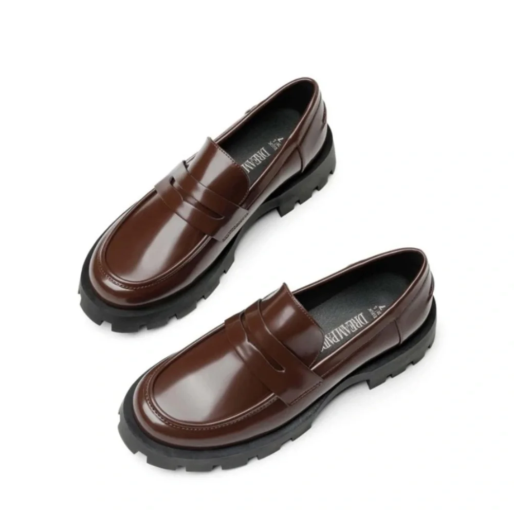 Dream Pairs Brown Patent Platform Loafers